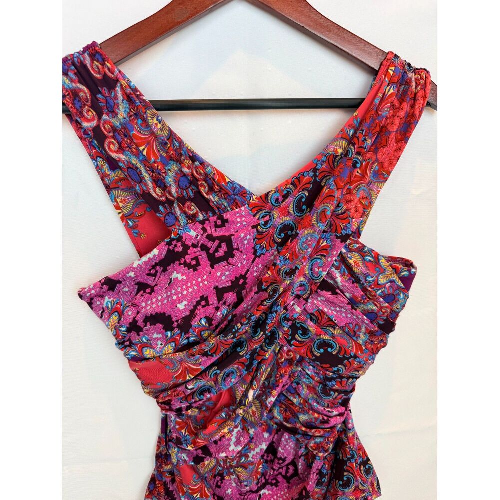 Garnet Hill Swimsuit 10 Pink Paisley Ruched Tummy Control Surplice One Piece